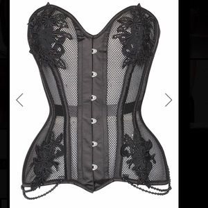 BLACK MESH LACE APPLIQUÉ WAIST TAMING OVERBUST 26